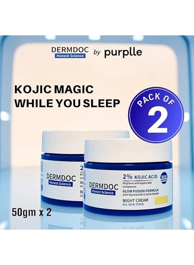 DERMDOC Combo Kit of 2% Kojic Acid Glow Fusion Formula Night Cream (50 gm) | Pack of 2 | Skin Brightening Face Cream I Night Cream I Kojic Acid Brightening Cream I Glowing Skin | With Niacinamide & Alpha Arbutin for Skin Brightening - Image 3
